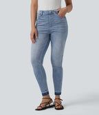 High Waisted Slim Casual Jeans with Pockets — Ice Water Denim — view 1