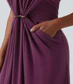 Tube Ruched Built-in Bra Maxi Casual Dress with Pockets — Italian Plum — view 5