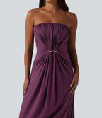 Tube Ruched Built-in Bra Maxi Casual Dress with Pockets — Italian Plum — view 4