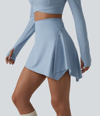 High Waisted Tummy Control 2-Piece Mini Yoga Skirt with Pockets — Celestial Blue — view 3