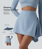 High Waisted Tummy Control 2-Piece Mini Yoga Skirt with Pockets — Celestial Blue — view 1
