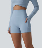 High Waisted Tummy Control 2-Piece Mini Yoga Skirt with Pockets — Celestial Blue — view 4