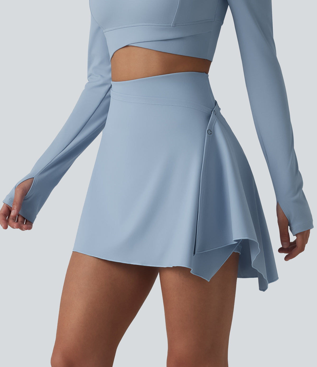 High Waisted Tummy Control 2-Piece Mini Yoga Skirt with Pockets — Celestial Blue — view 6