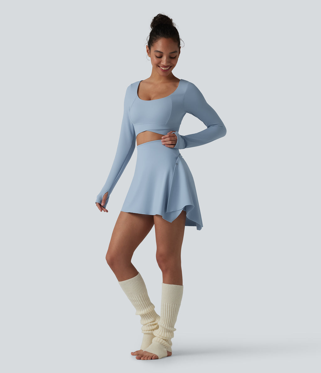 High Waisted Tummy Control 2-Piece Mini Yoga Skirt with Pockets — Celestial Blue — view 7
