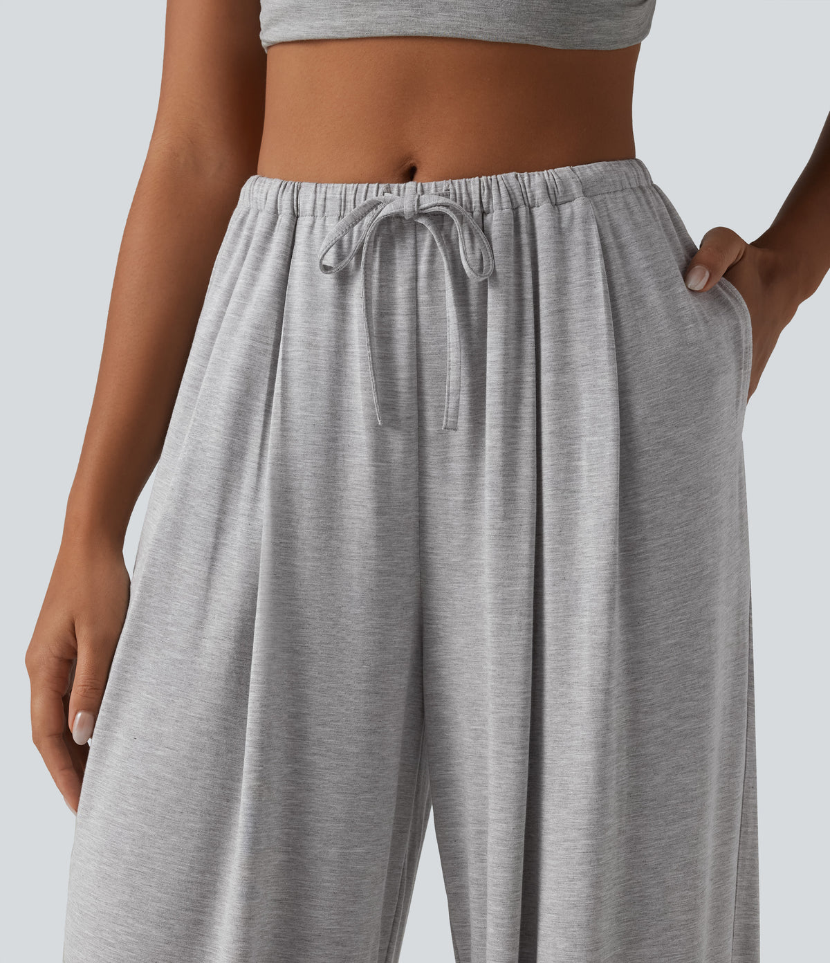 Mid Rise Drawstring Casual Balloon Joggers with Pockets — Ghost Gray — view 4