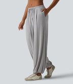 Mid Rise Drawstring Casual Balloon Joggers with Pockets — Ghost Gray — view 3
