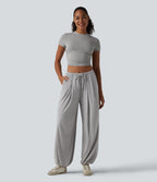 Mid Rise Drawstring Casual Balloon Joggers with Pockets — Ghost Gray — view 5