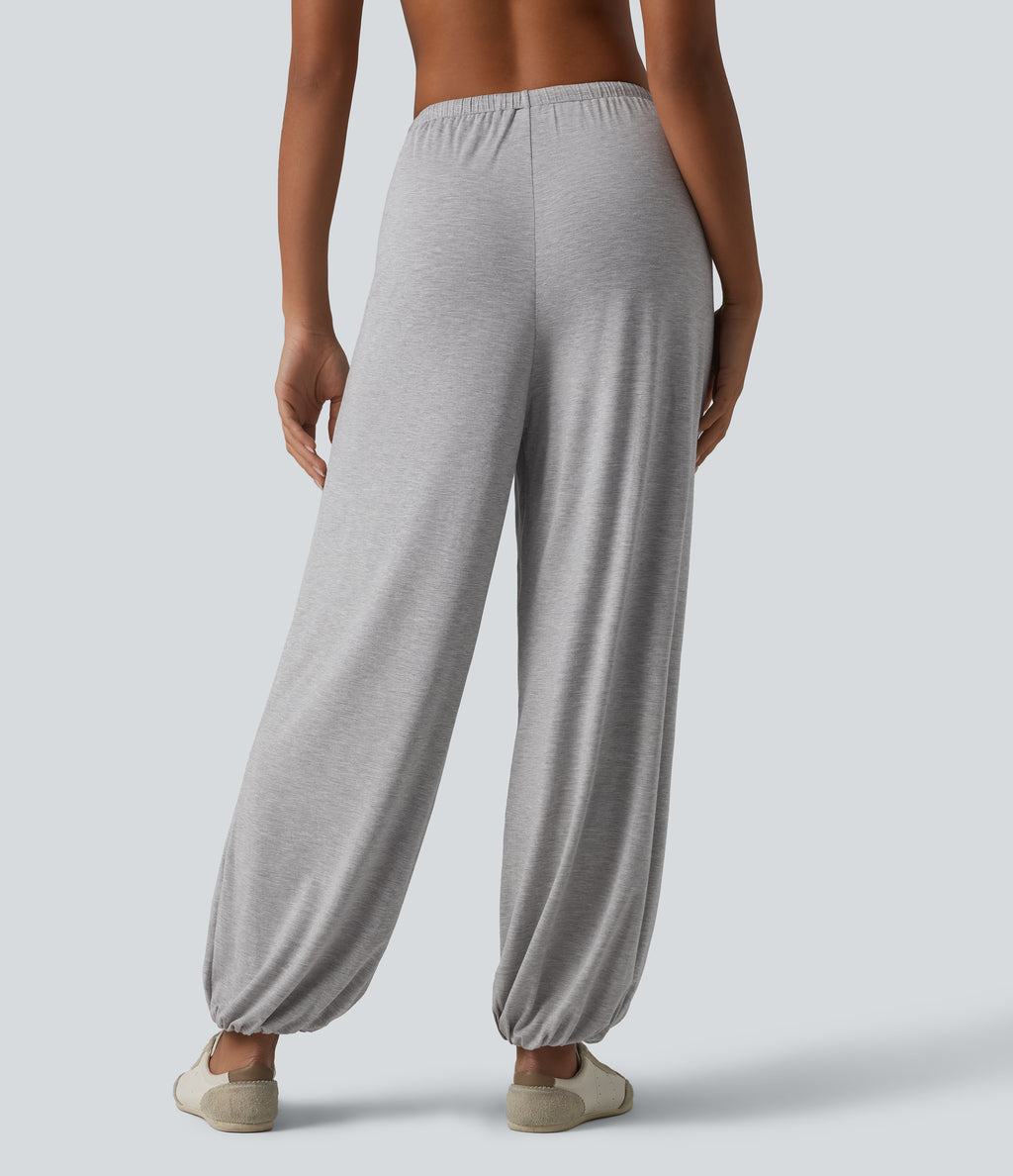 Mid Rise Drawstring Casual Balloon Joggers with Pockets — Ghost Gray — view 2