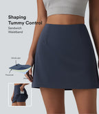 High Waisted Tummy Control 2-in-1 Mini Workout Skirt with Pockets — Always in a Mood - Dark Blue — view 1