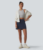 High Waisted Tummy Control 2-in-1 Mini Workout Skirt with Pockets — Always in a Mood - Dark Blue — view 6
