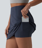 High Waisted Tummy Control 2-in-1 Mini Workout Skirt with Pockets — Always in a Mood - Dark Blue — view 4