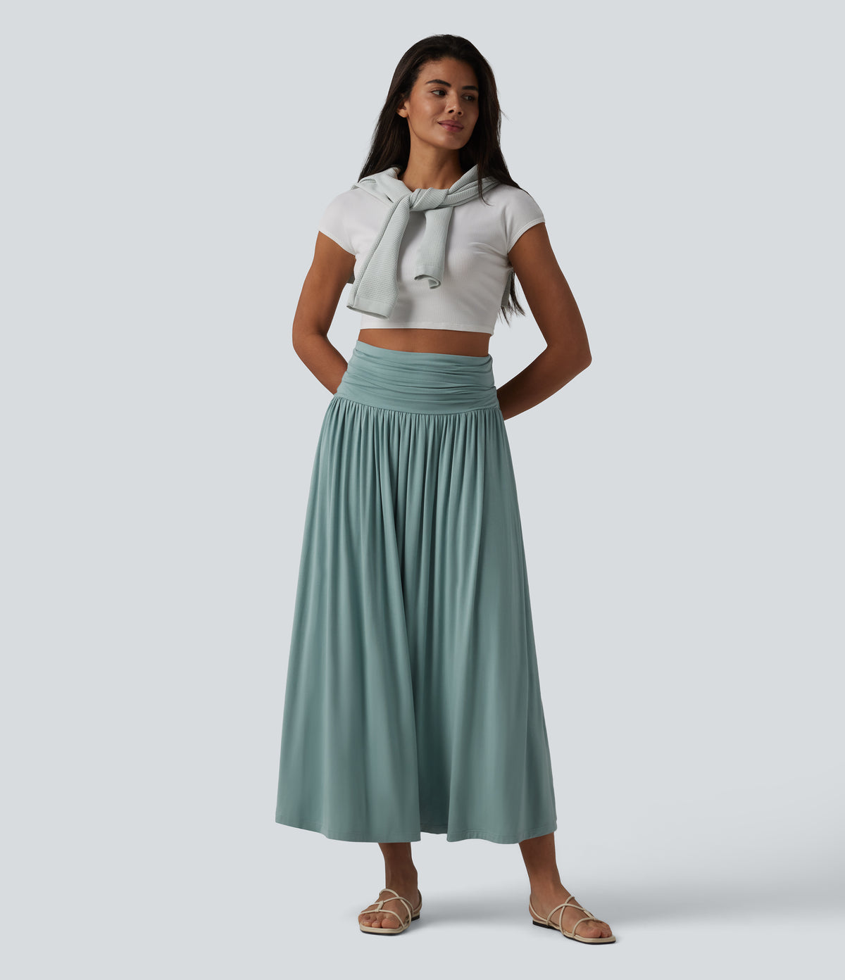 Tube Ruched Flowy Midi Casual Dress — Oil Blue — view 5