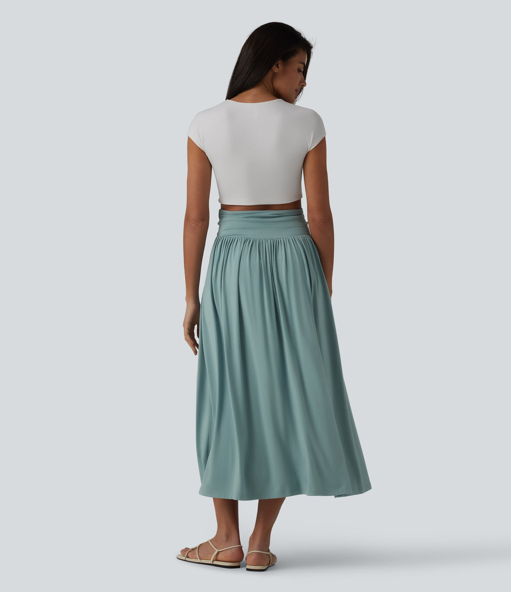 Tube Ruched Flowy Midi Casual Dress — Oil Blue — view 6