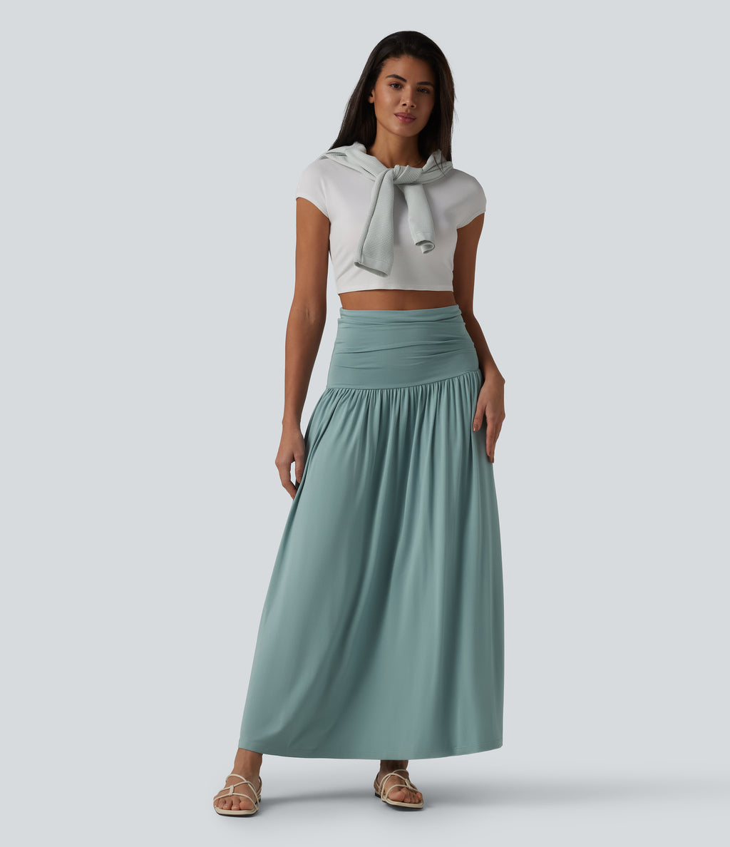 Tube Ruched Flowy Midi Casual Dress — Oil Blue — view 7