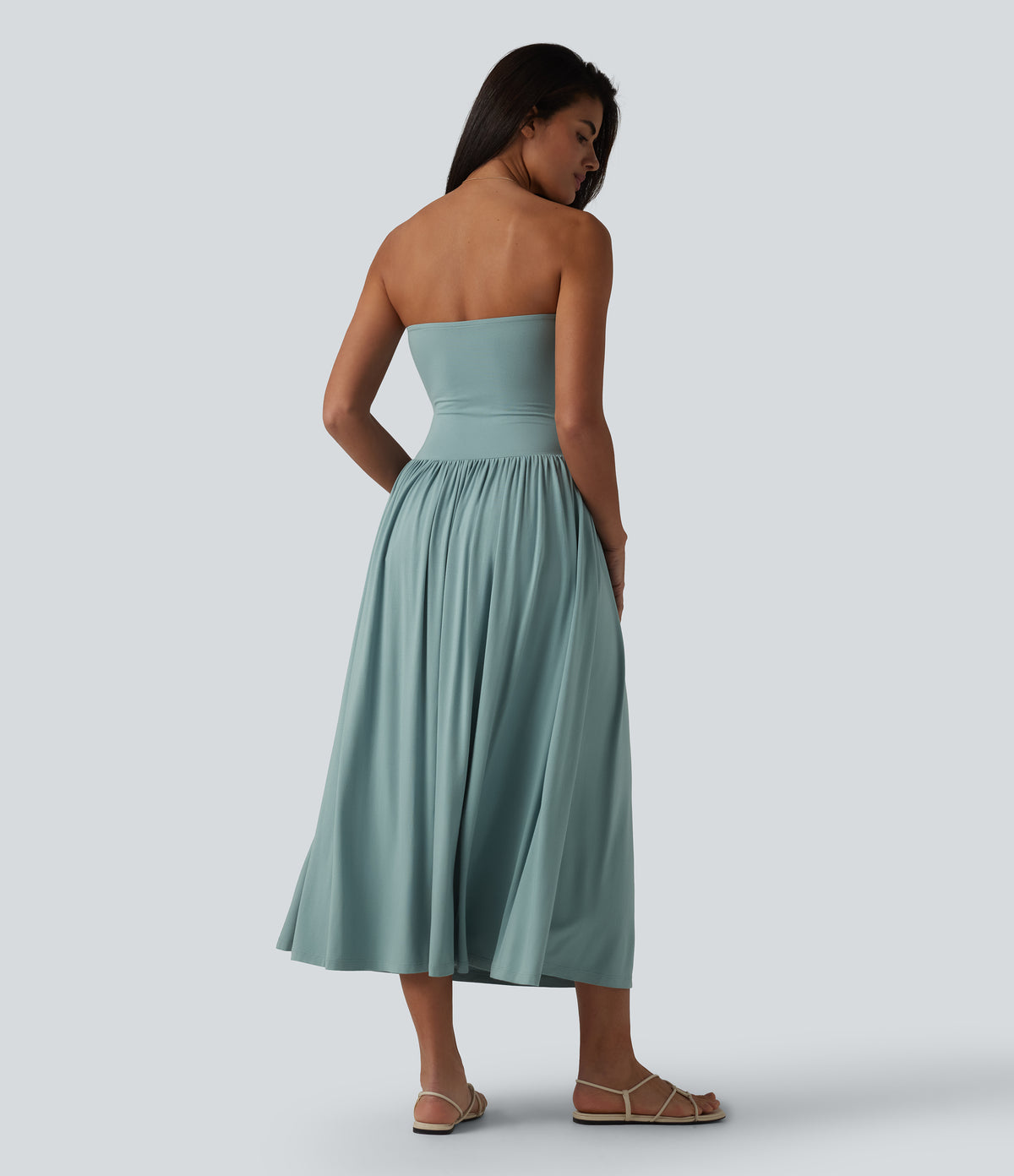 Tube Ruched Flowy Midi Casual Dress — Oil Blue — view 2