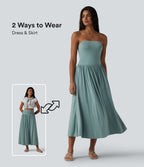 Tube Ruched Flowy Midi Casual Dress — Oil Blue — view 1