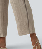 Mid Rise Drawstring Straight Leg Linen-Feel Trousers with Pockets — Whisper White — view 7