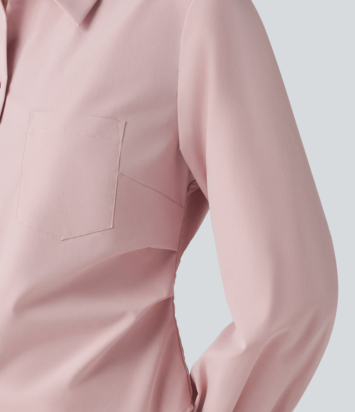 Long Sleeve Curved Hem Casual Shirt with Pocket — Hushed Violet — view 5