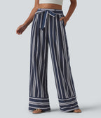 High Waisted Belted Stripes Resort Baggy Trousers with Pockets — Harbour Classic Stripe — view 1