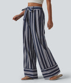 High Waisted Belted Stripes Resort Baggy Trousers with Pockets — Harbour Classic Stripe — view 3