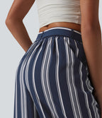 High Waisted Belted Stripes Resort Baggy Trousers with Pockets — Harbour Classic Stripe — view 6