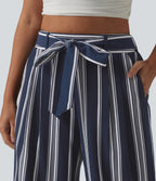 High Waisted Belted Stripes Resort Baggy Trousers with Pockets — Harbour Classic Stripe — view 4