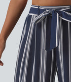 High Waisted Belted Stripes Resort Baggy Trousers with Pockets — Harbour Classic Stripe — view 5