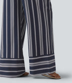 High Waisted Belted Stripes Resort Baggy Trousers with Pockets — Harbour Classic Stripe — view 7
