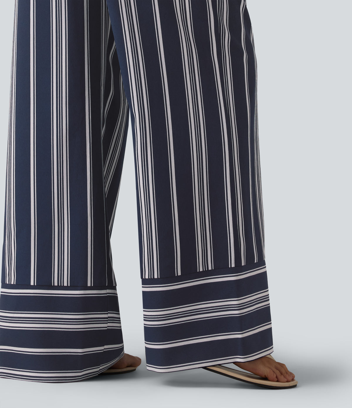 High Waisted Belted Stripes Resort Baggy Trousers with Pockets — Harbour Classic Stripe — view 7