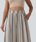High Waisted Stripes 7/8 Resort Baggy Trousers with Pockets — Soft Ink Stripe — view 4