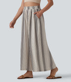 High Waisted Stripes 7/8 Resort Baggy Trousers with Pockets — Soft Ink Stripe — view 3