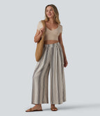 High Waisted Stripes 7/8 Resort Baggy Trousers with Pockets — Soft Ink Stripe — view 5