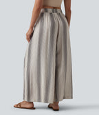 High Waisted Stripes 7/8 Resort Baggy Trousers with Pockets — Soft Ink Stripe — view 2