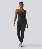 Leopard Print Scoop Neck Built-in Bra Crossover Hem Yoga Tank Top — Shadow Leopard — view 6