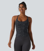 Leopard Print Scoop Neck Built-in Bra Crossover Hem Yoga Tank Top — Shadow Leopard — view 2