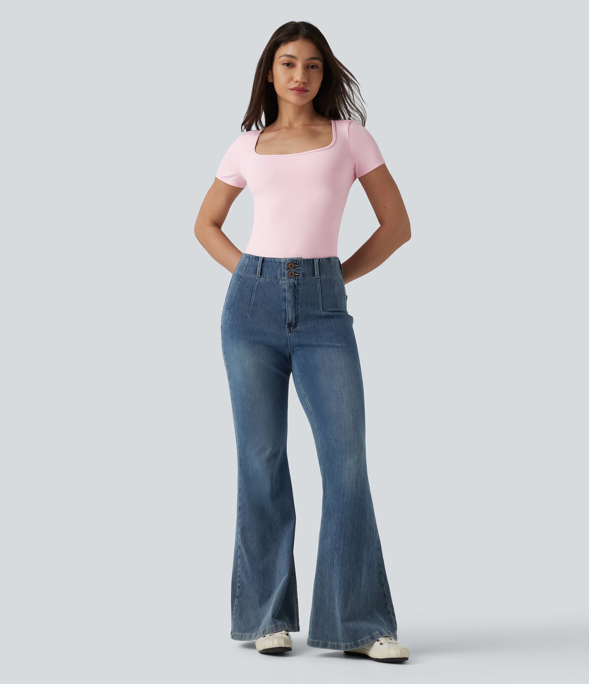 Twisted Backless U-neck Short Sleeve Skinny Casual Bodysuit — Raindrops on Roses — view 7