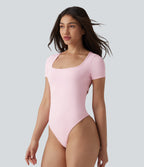 Twisted Backless U-neck Short Sleeve Skinny Casual Bodysuit — Raindrops on Roses — view 4
