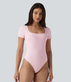 Twisted Backless U-neck Short Sleeve Skinny Casual Bodysuit — Raindrops on Roses — view 3