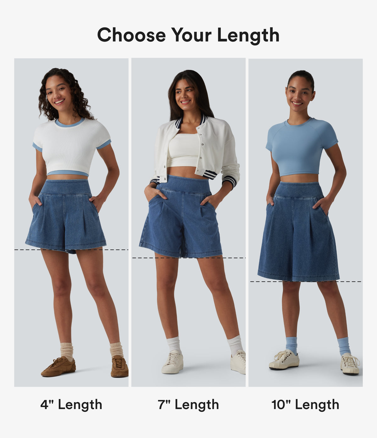 High Waisted Denim Casual Baggy Shorts 10'' with Pockets — Estate Blue Denim — view 7