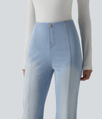 High Waisted Tummy Control Casual Flare Jeans with Pockets — Powder Blue Denim — view 4