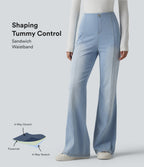High Waisted Tummy Control Casual Flare Jeans with Pockets — Powder Blue Denim — view 1