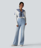 High Waisted Tummy Control Casual Flare Jeans with Pockets — Powder Blue Denim — view 6