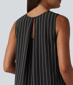 Round Neck Sleeveless Keyhole Back Stripe Midi Casual Dress with Pockets — Shadow Gleam Stripe — view 4