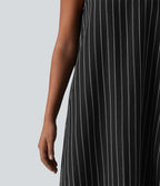 Round Neck Sleeveless Keyhole Back Stripe Midi Casual Dress with Pockets — Shadow Gleam Stripe — view 6