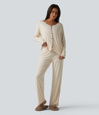 V Neck Long Sleeve Frill Hem Lounge Top — Turtledove — view 7