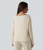 V Neck Long Sleeve Frill Hem Lounge Top — Turtledove — view 2