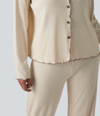 V Neck Long Sleeve Frill Hem Lounge Top — Turtledove — view 6