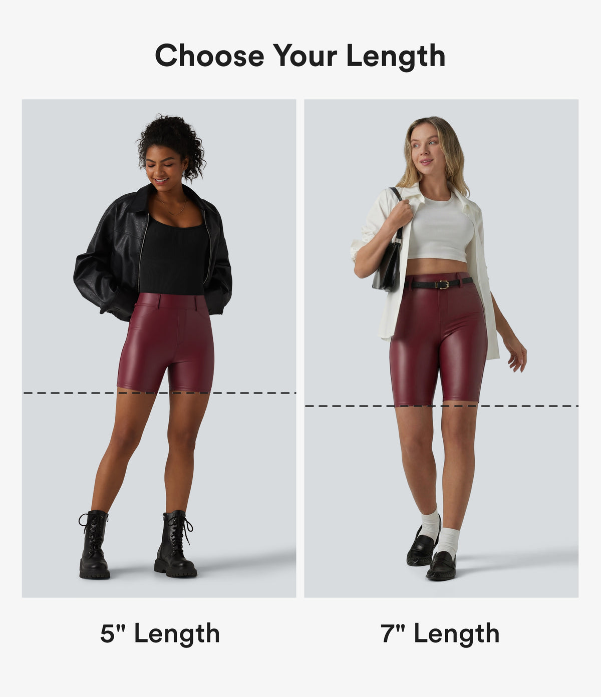 High Waisted Stretchy PU Casual Biker Shorts 7'' with Pockets — Berrywood Red — view 2