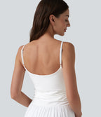 Adjustable Straps Ruched Contrast Mesh Built-in Bra Maxi Casual Flowy Slip Dress — White — view 5