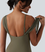 V-neck Sleeveless Tummy Control Built-in Bra One Piece Swimsuit — Deep Sage — view 5